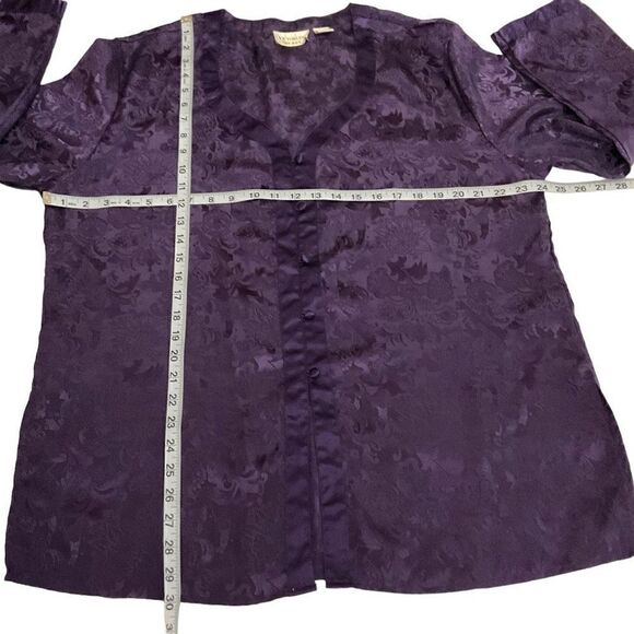 Victoria’s Secret Vintage Pajama Top Sleep Shirt Purple Satin Floral Print Large - Picture 4 of 8